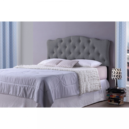 Rita Full Scalloped Headboard in Tufted Gray Fabric